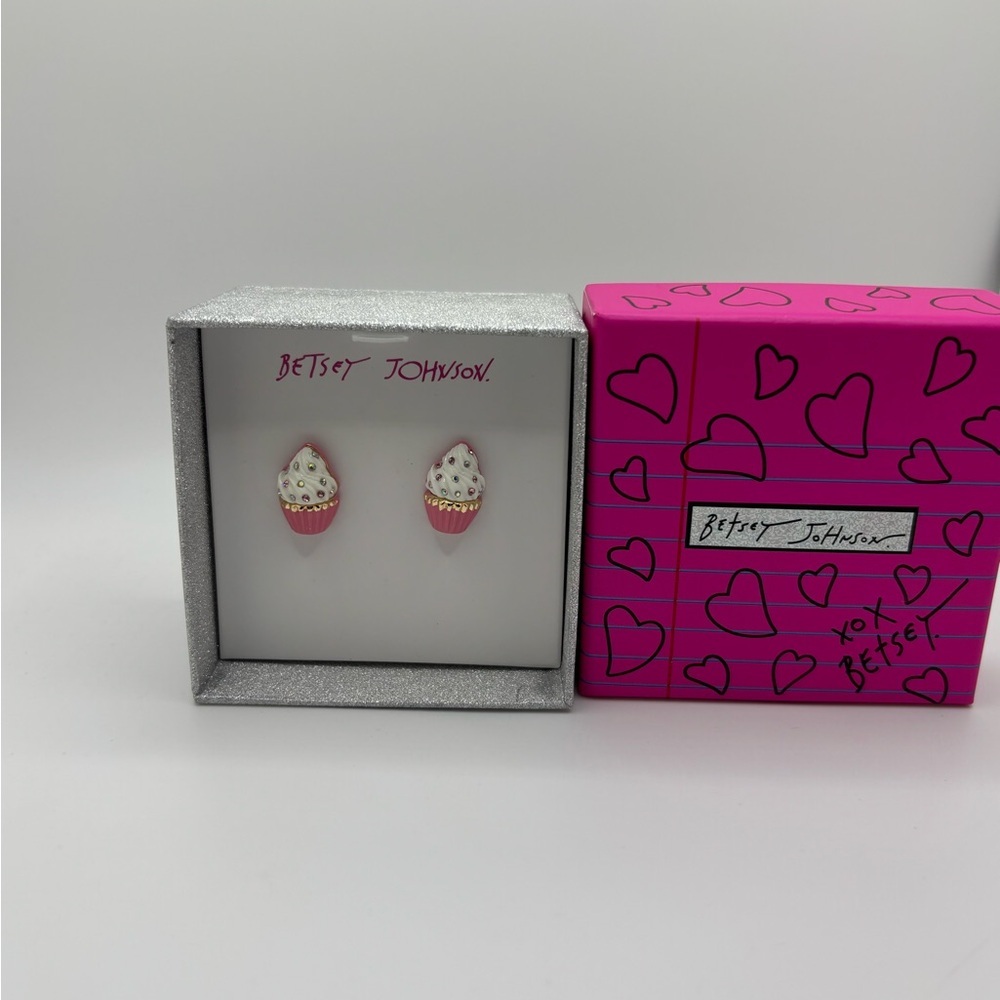 Betsey Johnson Pink and White Cupcake Earrings - Picture 6 of 6